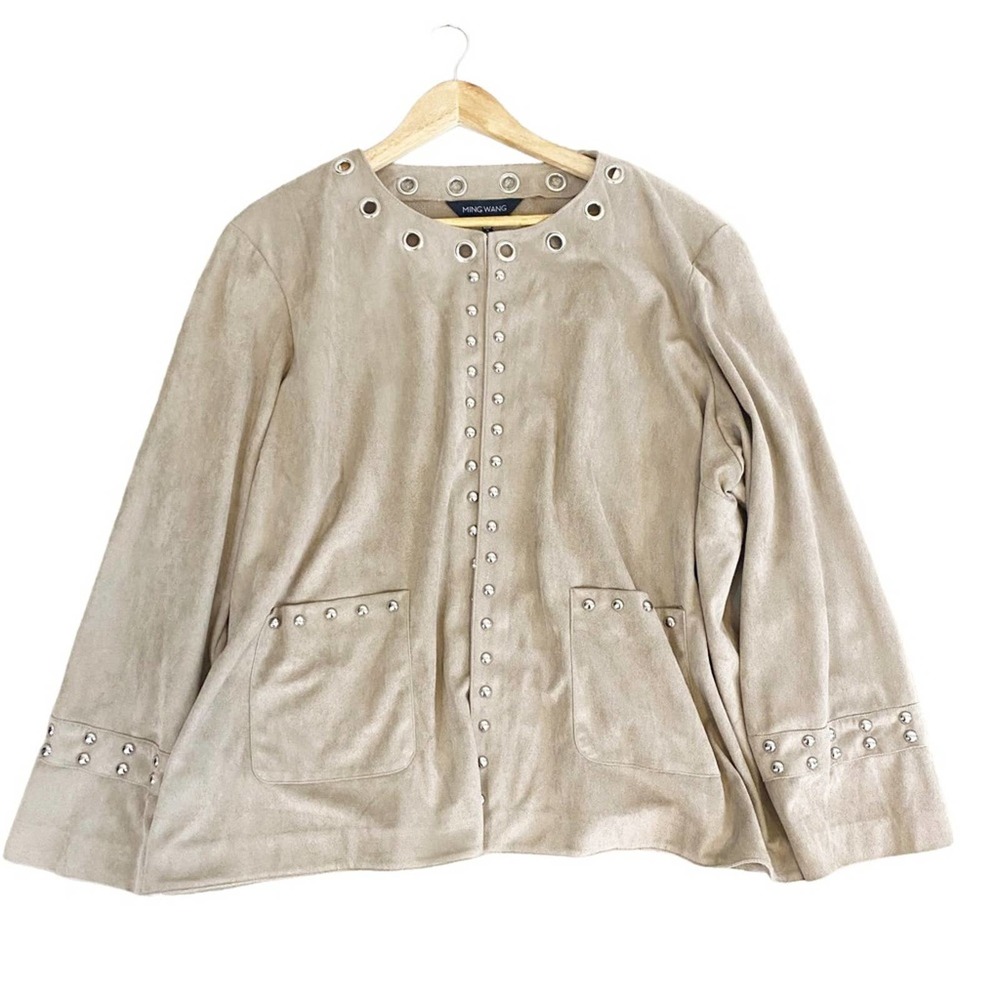 Ming Wang Vegan Suede Tan Jacket w Silver Rivets size womens 2X